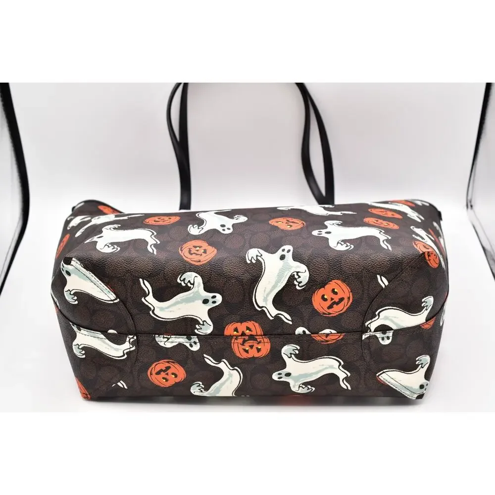 Coach City Tote Bag In Signature Canvas With Halloween Print Pumpkin Ghost NWT